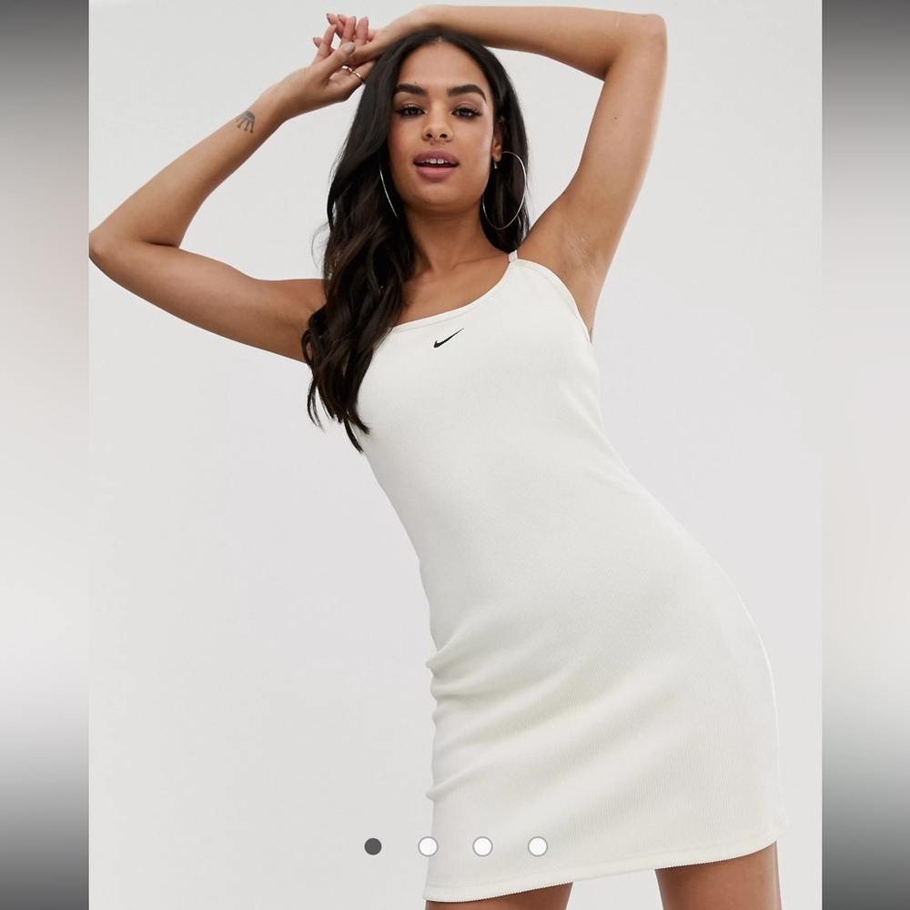 Nike Cream Ribbed Bodycon Mini Swoosh Dress